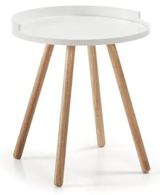 Biely odkladací stolík s drevenou podnožou Kave Home Bruk