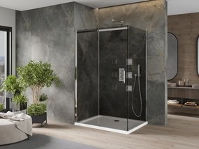 Mexen Omega, sprchový kút s posuvnými dverami 100 (dvere) x 90 (stena) cm, 8mm šedé sklo, chrómový profil + slim sprchová vanička biela + chrómový sifón, 825-100-090-01-40-4010