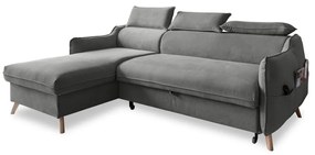 Svetlosivá zamatová rozkladacia rohová pohovka (ľavý roh) Sweet Harmony – Miuform