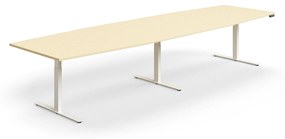 Výškovo nastaviteľný rokovací stôl QBUS, ovál, 4000x1200 mm, biely rám, breza