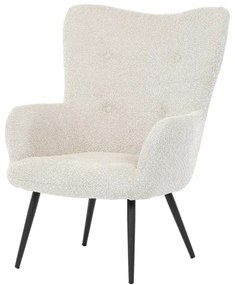 Křeslo "ušák", potah krémová látka, nohy černý kov