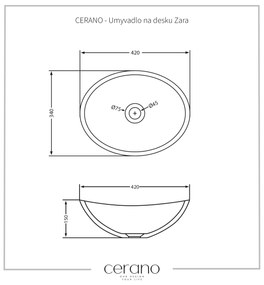 Cerano Zara, umývadlo na dosku z liateho mramoru 420x340x150 mm, biela matná, CER-CER-WB21