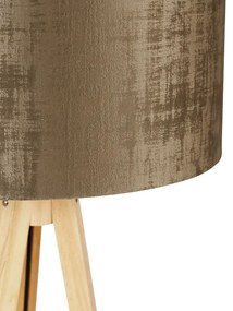 Stojacia lampa drevená s látkovým tienidlom hnedá 50 cm - Tripod Classic