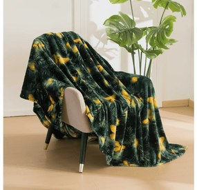 Mikroplyšová deka YELLOW BUTTERFLY, tmavozelená Rozmer: 160 x 200 cm
