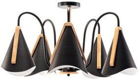 Toolight - Škandidávska závesná lampa 5-ramenná 5xE27 60W APP442-CP, čierna-hnedá, OSW-03696