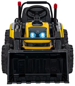 Batériový bager-traktor pre deti žltý + pohyblivé rameno lyžice + diaľkové ovládanie + pomalý štart + FM rádio + LED