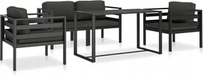 vidaXL 5-dielna záhradná sedacia súprava+podložky, antracitová, hliník