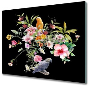 Sklenená doska na krájanie Kvety a vtáky 60x52 cm