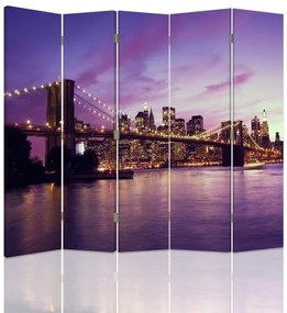 Ozdobný paraván New York City Bridge Purple - 180x170 cm, päťdielny, klasický paraván