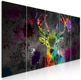 Artgeist Obraz - Rainbow Deer (5 Parts) Narrow Veľkosť: 100x40, Verzia: Na talianskom plátne