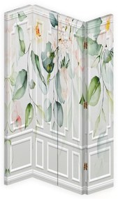Ozdobný paraván Zelené listy Květiny - 145x170 cm, štvordielny, klasický paraván