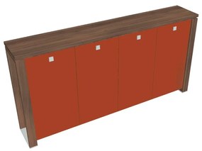 Stredná šatníková skriňa Verno+ S 260 x 46 x 130 cm, sklenené dvere, orech / oranžová