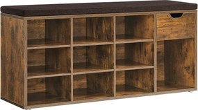 Lavica na topánky Stojan na topánky so zásuvkou a otvorenými priehradkami, rustikálna hnedá