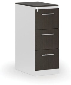 Kovová zásuvková kartotéka PRIMO s drevenými čelami A4, 3 zásuvky, biela/wenge