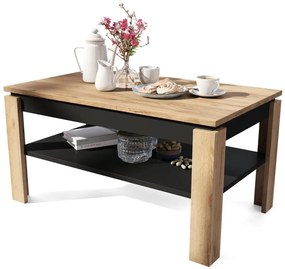 Rozkladací konferenčný stolík so zdvíhacou doskou a policou ADEN dub craft/čierna