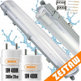 Sada LED svietidiel, hermetické svietidlo, 120 cm, 36 W, 5760 lm, 4000 K, do garáže, s plechom