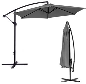 Veľký záhradný slnečník s ramenom, skladací, 3m, GREY