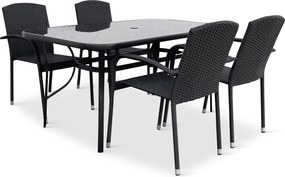 Noela Záhradný jedálenský set Klaudia čierny + 4x ratanová stolička Roma