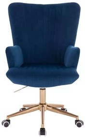 LuxuryForm DESIGN Kreslo AMADEO VELUR na zlatej podstave s kolieskami - modré