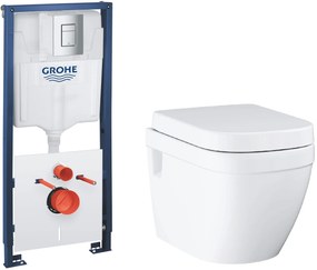 Set WC misa Grohe Euro Ceramic 39703000, podomietkový montážny rám s tlačidlom a tesnením Grohe Solido 39930000