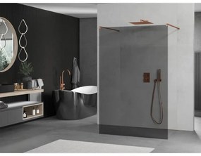 Mexen Kioto, priechodná sprchová zástena 100 x 200 cm, 8mm šedé sklo, 2x stabilizačná rozpera, ružové zlato, 800-100-002-60-40