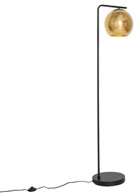 Dizajnová stojaca lampa čierna so zlatým sklom - Bert