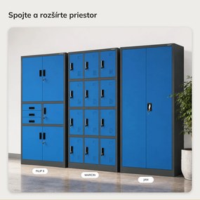 Sociálna BHP skrinka s priehradkami antracitovo modrá, 900x1850x400 mm: MARCIN
