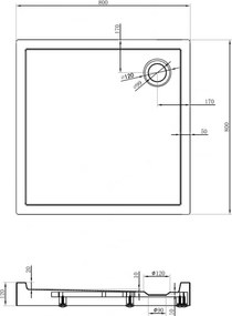 Mexen Flow+ sprchová vanička štvorcová 80 x 80 cm, biela lesklá, 46S108080H