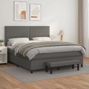 Boxspring posteľ s matracom sivá 160x200 cm umelá koža 3137615