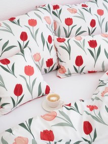 Francúzske bavlnené obliečky Renforcé - Kvety tulipánov červené