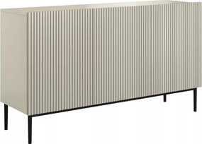 Komoda Nicole 150 cm trojdverová s ryhovaným čelom - kasmír / čierne nohy