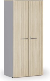 Kancelárska policová skriňa PRIMO GRAY s dverami, 800 x 500 x 1781 mm, sivá/dub prírodný
