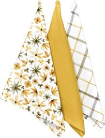 Kuchynské utierky Žlté a olivové kvety bavlnené 45x70 cm set 3 ks