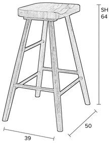 Čierna barová stolička z dubového dreva 64 cm Vander – White Label