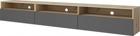 Univerzálny TV stolík Baros 40 s otvorenými policami 270 cm - dub artisan / šedý mat