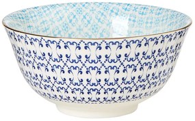 ORNAMENTS Miska so zlatým okrajom 520 ml - modrá/biela