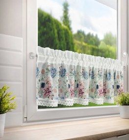 Dekorstudio Kuchynská záclonka DORA zdobená kvetinovou potlačou a čipkou 150 x 30 cm