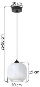 Závesné svietidlo Riffle 2, 1x biele sklenené tienidlo, b
