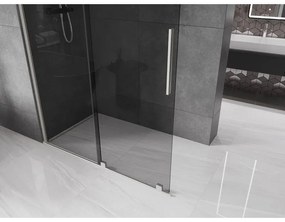 Mexen Velar, sprchová zástena s posuvnými dverami Walk-in 150 x 200 cm, 8mm šedé sklo, brúsená oceľ, 871-150-000-43-97