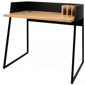 Čierny pracovný stôl s detailmi v dekore dubového dreva TemaHome Volga