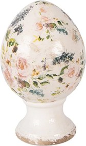 Béžové keramické vajíčko na podstavci s ružami Rosina- Ø 12*19 cm