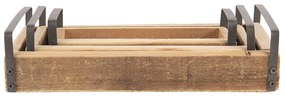 3 ks dekoratívne servírovacích tácok z recyklovaného dreva s kovovými ušami - 35 * 20 * 5/30 * 15 * 5/25 * 10 * 5 cm