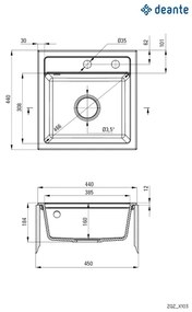 Deante ZQZ_S103 - Kuchynský drez ZORBA 44x44 cm granit/metalická sivá