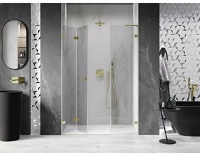 Mexen Lunar-F, L skladacie ľavé sprchové dvere 135 cm, 8mm číre sklo, zlatý matný profil, 836SL-135-050-55-00-L