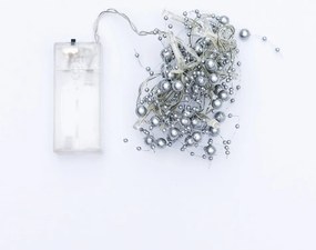 DECOLED LED světelný řetěz na baterie, stříbrné perly, ledově bílá, 10 diod, 1,3 m