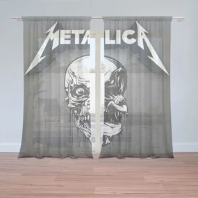 Sablio Záclony METALLICA Lebka Sivá: 2ks 150x250cm