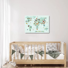 Sklenený obraz - Mapa s piktogramami pamiatok (70x50 cm)