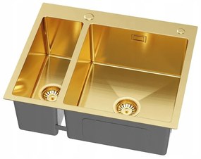 Erga HD, 1,5-komorový oceľový drez 610x510x210 mm s dávkovačom saponátu, brúsená zlatá, ERG-MLS-HD6151G