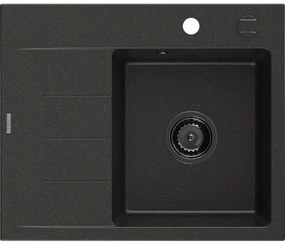 Mexen Ben, 1-komorový granitový drez 600x500x190 mm, pravý + čierny sifón, čierna-zlatá metalíza, 6523605000-75-B
