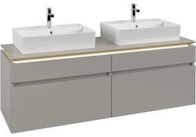 VILLEROY &amp; BOCH Legato závesná skrinka pod dve umývadlá na dosku, 4 zásuvky, s LED osvetlením, 1600 x 500 x 550 mm, Soft Grey, B677L0VK